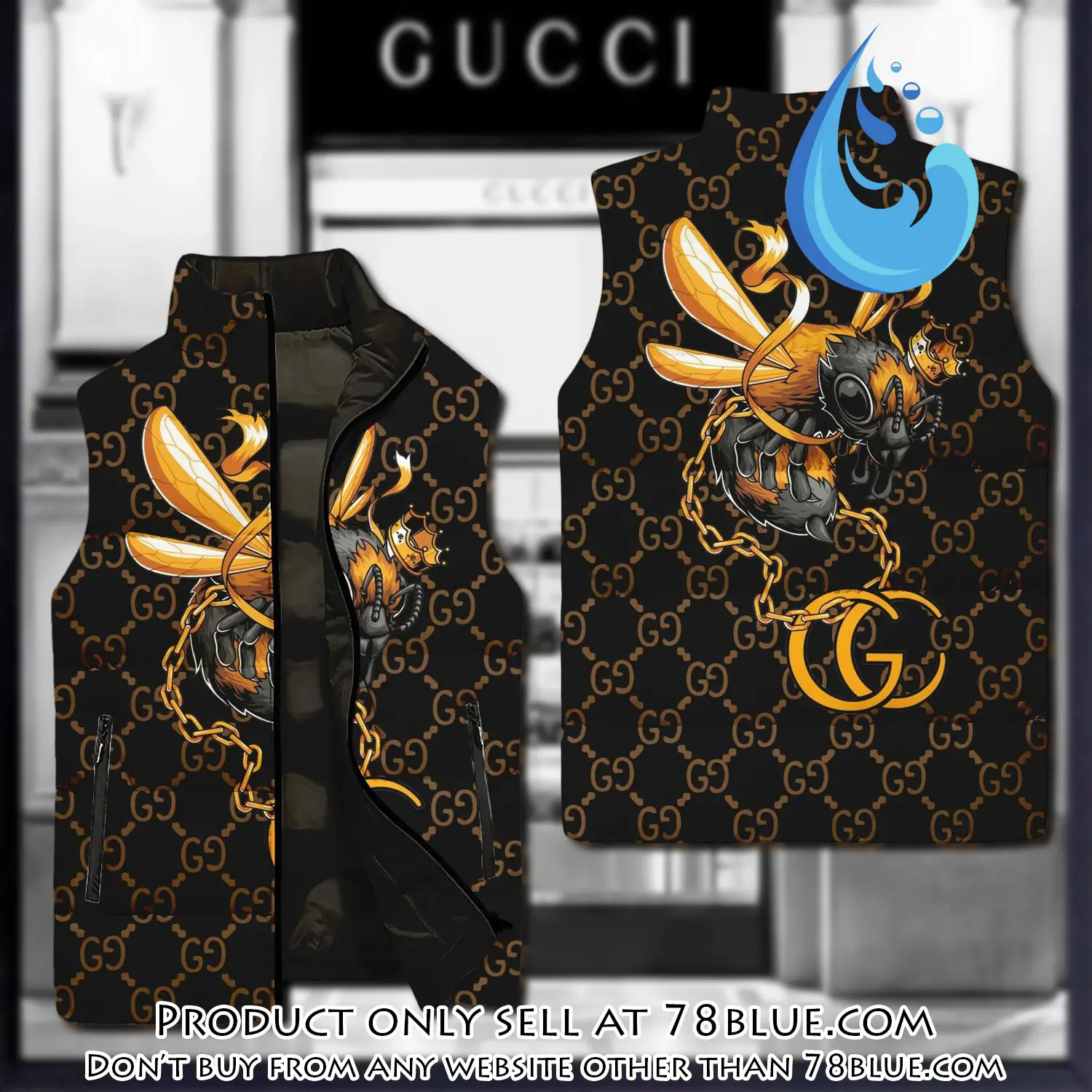 Gucci bee black type 2 luxury brand 3d sleeveless down jacket 78b1727436